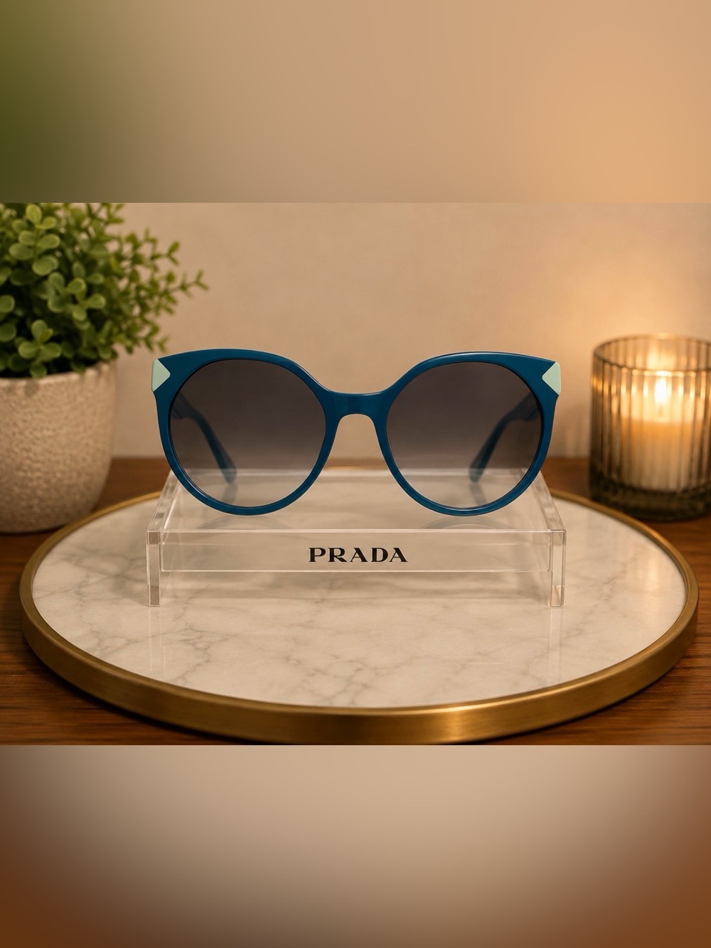 Prada Teal Round Sunglasses with Light Accent